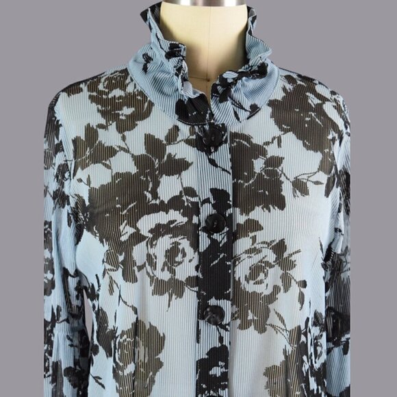 TERRA SJ APPAREL FLORAL WIRE STAND UP RUFFLE COLLAR BLOUSE - Picture 2 of 8